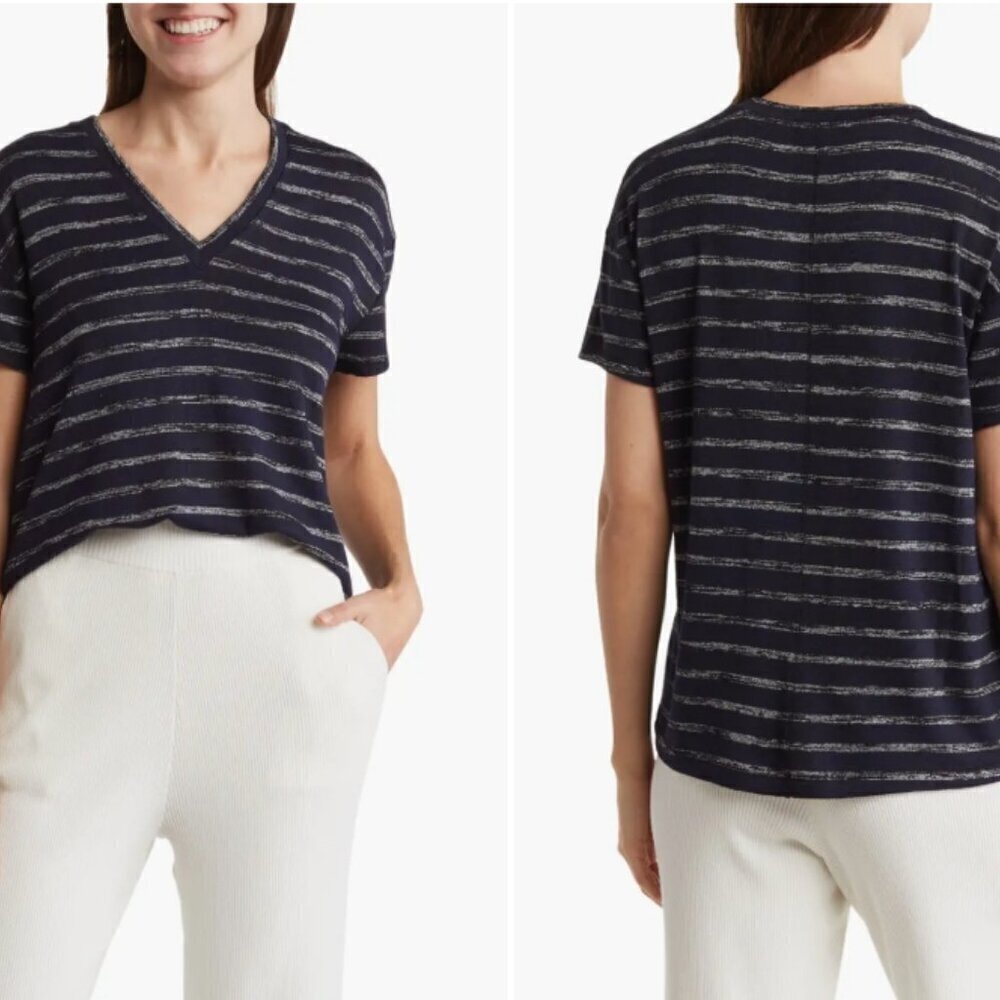 Rag & Bone The Knit Stripe V-Neck T-Shirt XS